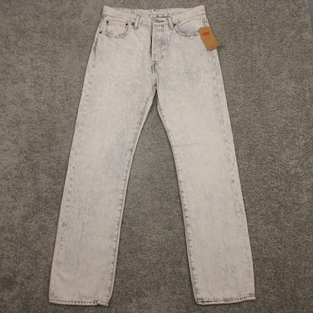 Levis Jeans Mens 31x32 Gray 501 Button Fly Original Straight Acid Wash Denim